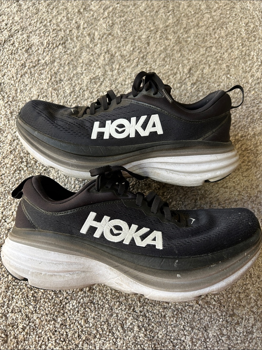 Used women’s Hoka Black Athletic Running Shoes with White Logo - Picture 5 of 11